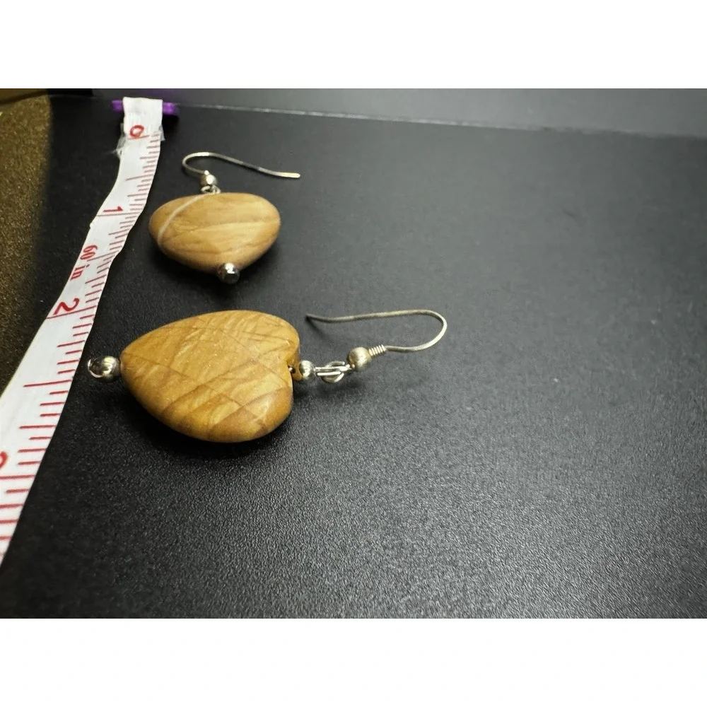 India Picture Jasper Heart Shaped Dangle Earrings‎